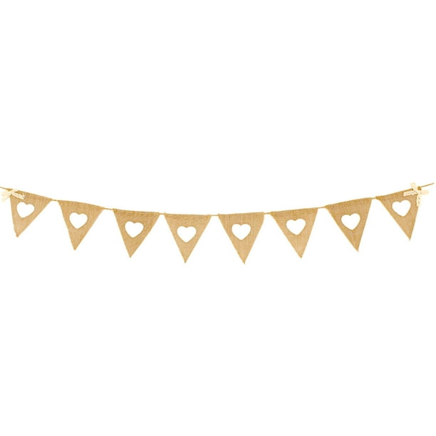 Bunting Hessian Vintage Flag White Love Heart Wedding Party Baby Valentine Photo